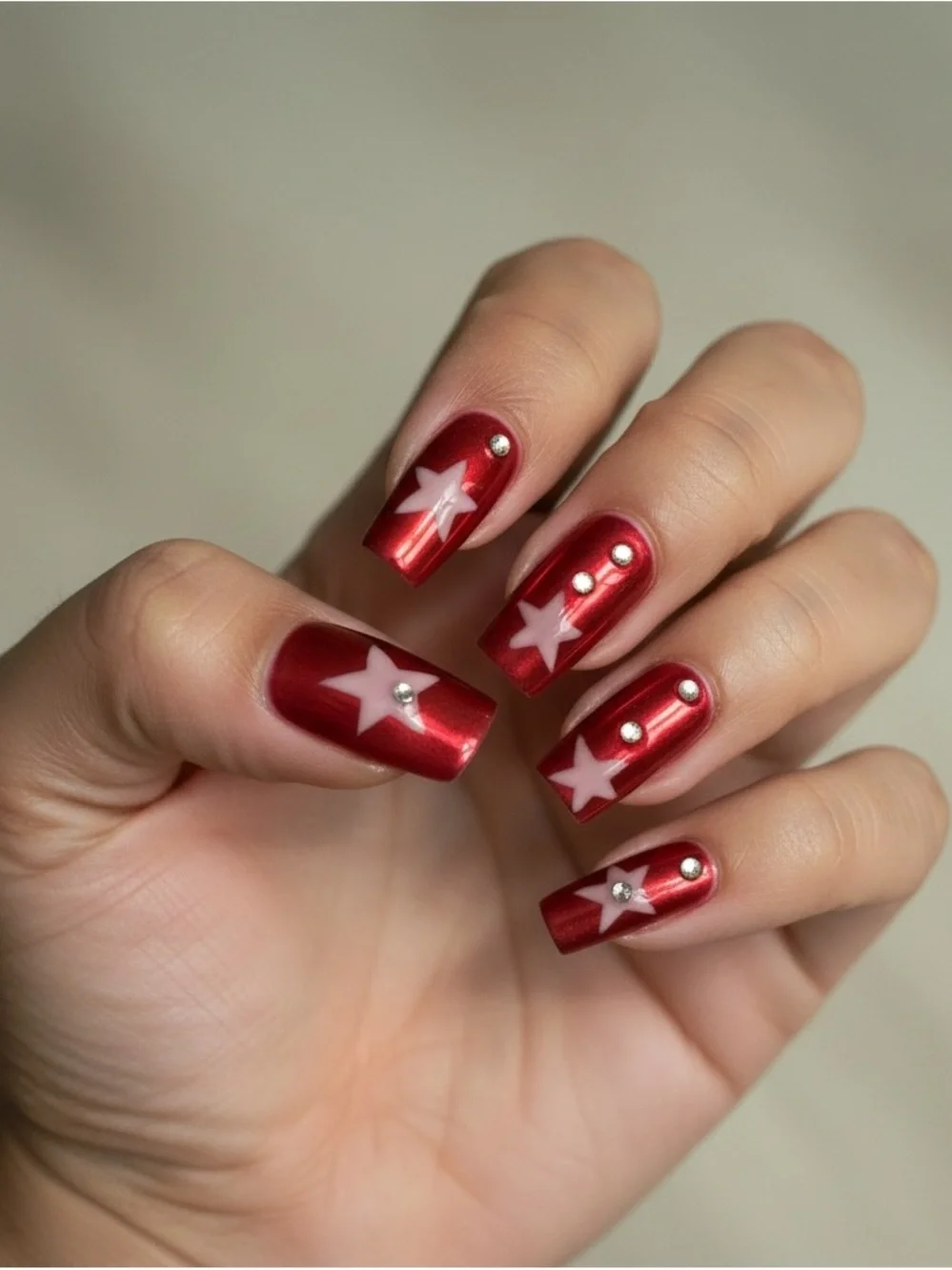 Red Star Patterned Nail Set
